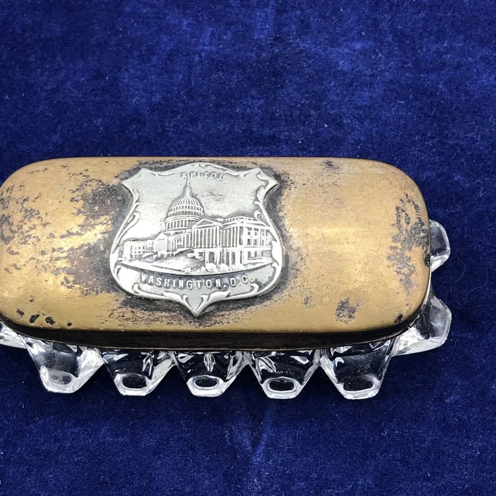 Trinket Box Metal Lid Clear‎ Glass Bottom WASHINGTON CAPITOL GLOWS see video